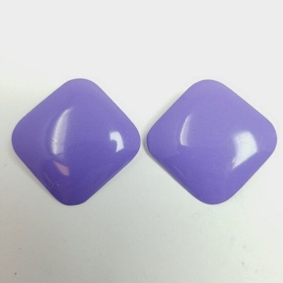Vintage Purple Square Stud Earrings, Enamel, Retro 80s Style, Estate - Picture 1 of 6